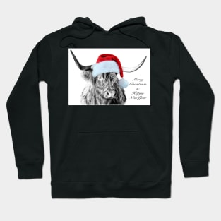 Highland Cow with Santa Hat Hoodie